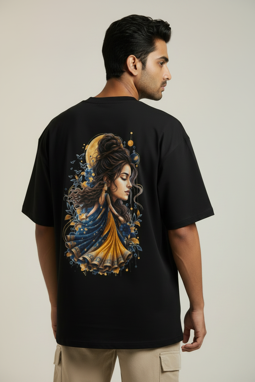 Black Tee Male Model Back with Design
