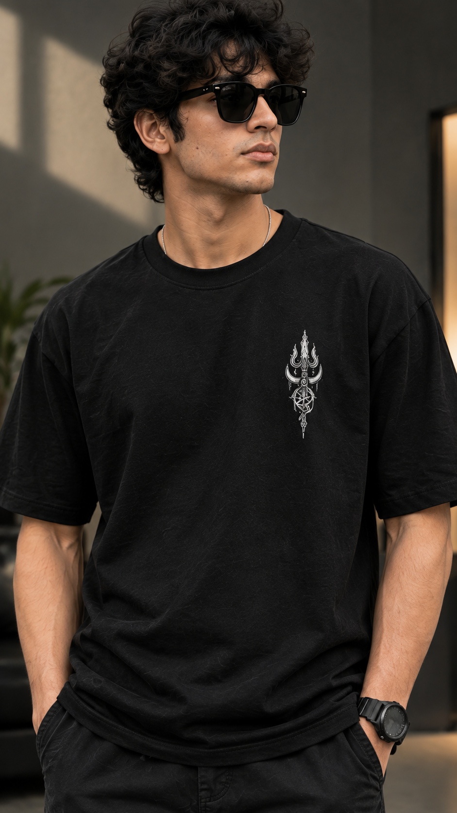 Mahadev Trishul Oversized T-Shirt – Black