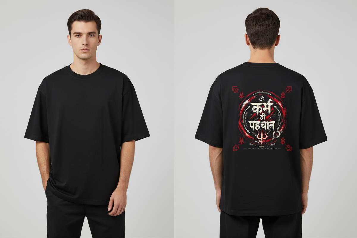 Front & Back Comparison - Karma Hi Pehchaan T-shirt