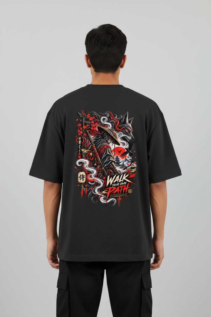 Walk Your Own Path — Black Tee Back Model Hero