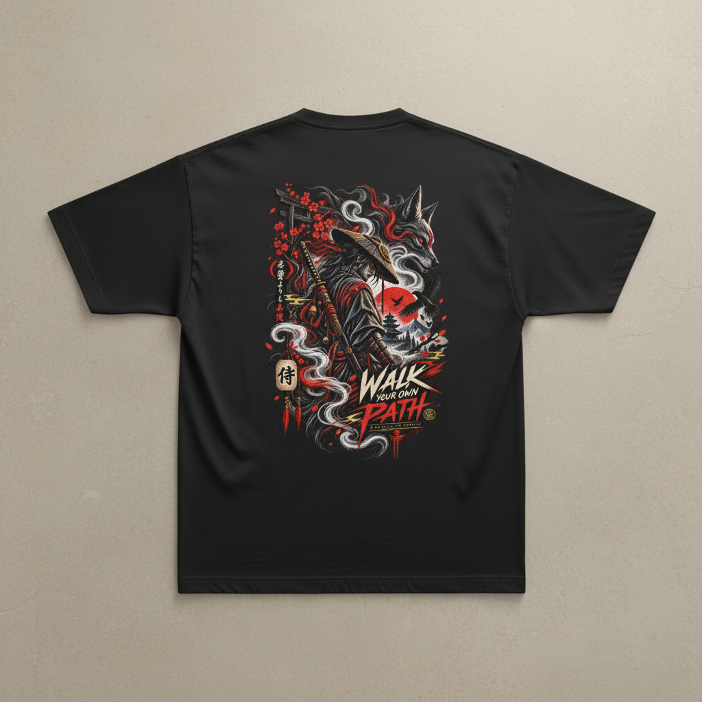 Walk Your Own Path — Black Tee Flat Lay
